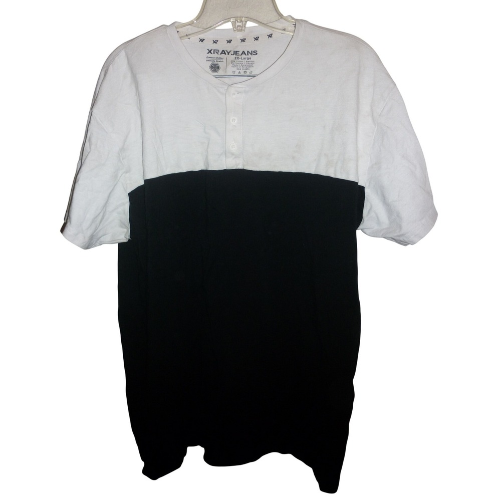 XRAY JEANS Mens 2XL Colorblock Henley T‎ Shirt White Black Premium Cotton